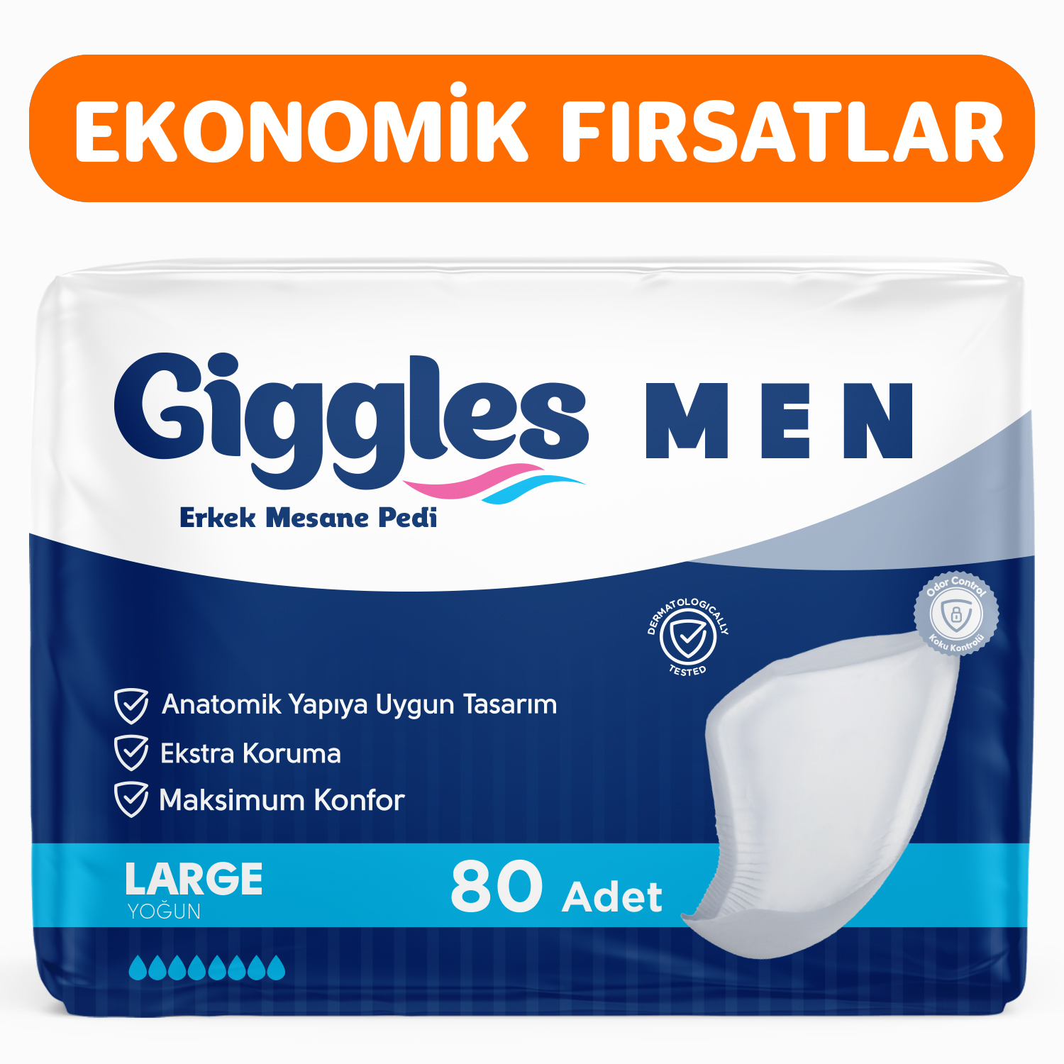 Giggles Yetişkin Erkek Mesane Pedi - L Beden - 4 Paket 80 Adet